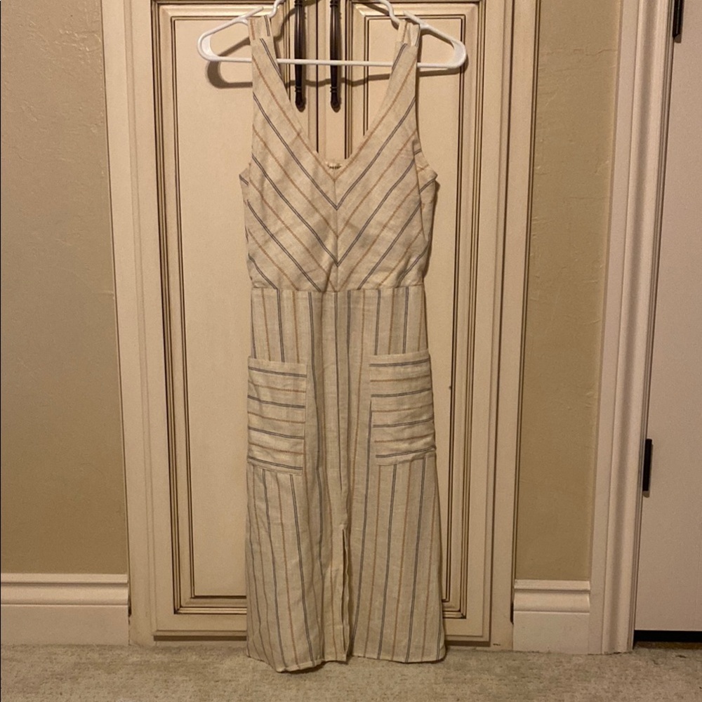 Striped Cream Dress with Pockets